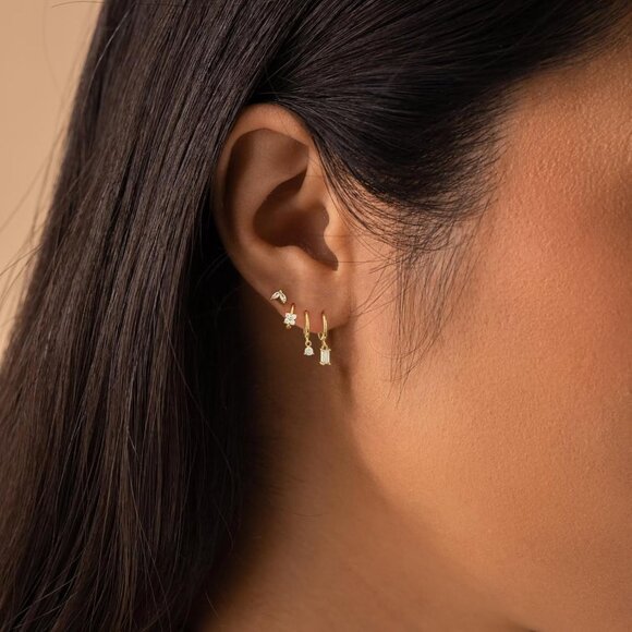 🆕Women Gold Dainty Small Plated Chunky Open Hoop Dangle Stud Earrings Jewelry - Picture 4 of 7